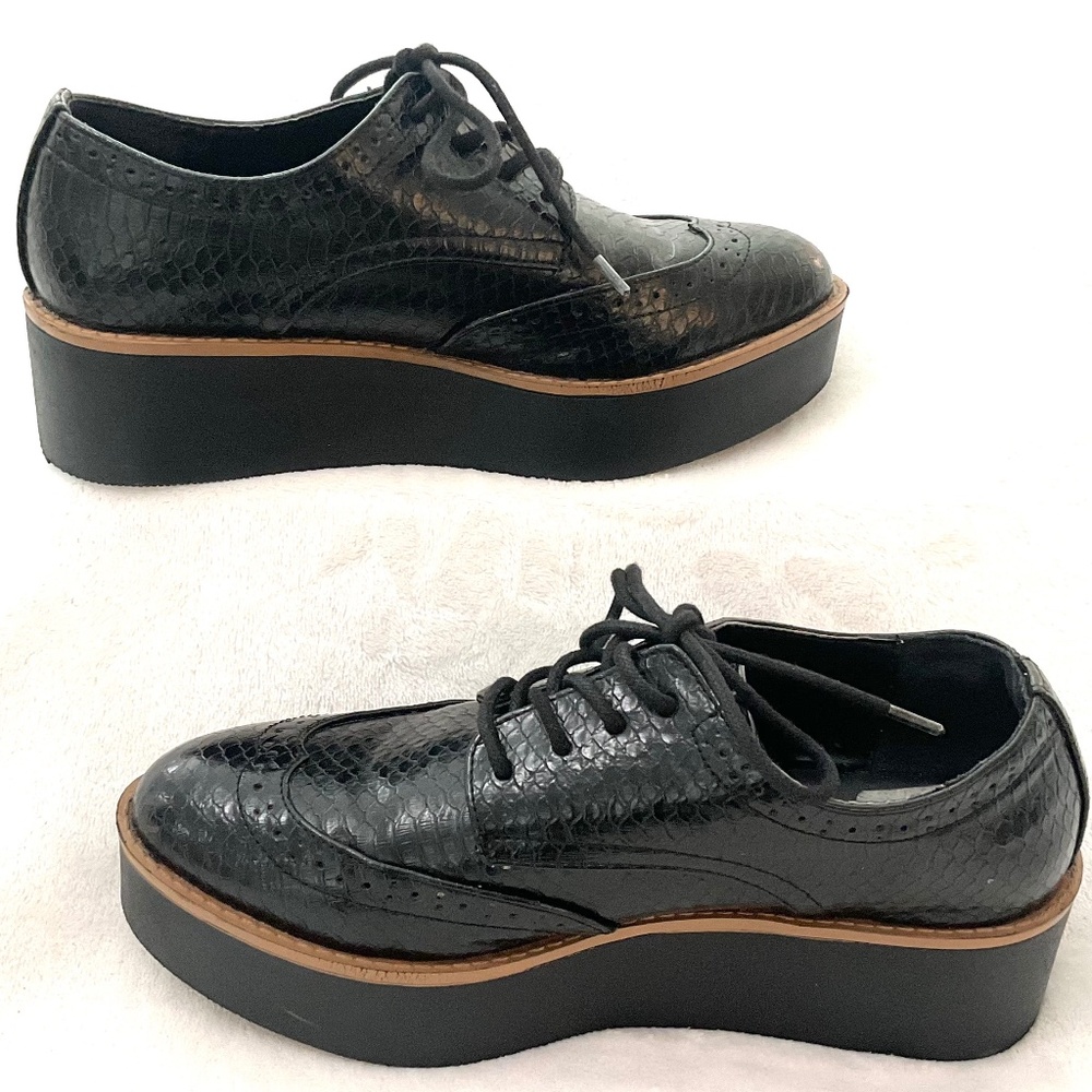 Black Madden Girl G-Class Almond Toe Snake Skin Lace Up Platform Oxfords Sz 6.5M - Picture 2 of 16